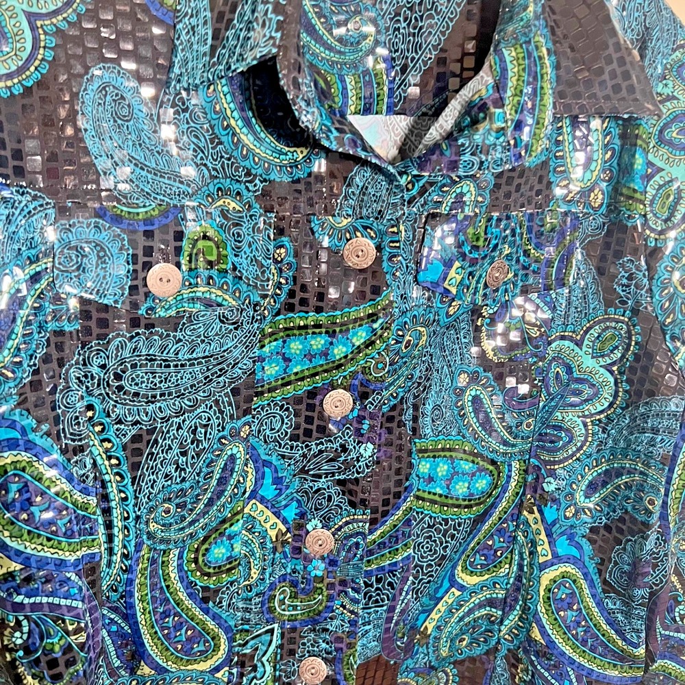 Choices Petite Sequin Paisley Lightweight Shirt‎ Jacket Womens Size Medium Multi - Picture 3 of 5